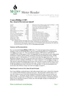 Meter Reader A Weekly Analysis of Large Cap Oil and Gas Stocks December 6, 2011 ConocoPhillips (COP) Buy Ahead of Downstream Spinoff