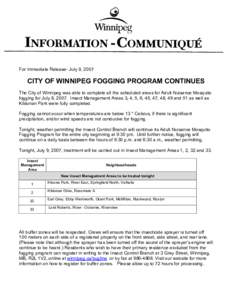 Microsoft Word - PSA - City of Winnipeg Fogging Program Continues July[removed]doc