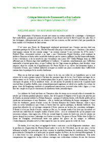 http://www.asmp.fr - Académie des Sciences morales et politiques.  Critique littéraire de Emmanuel Le Roy Ladurie