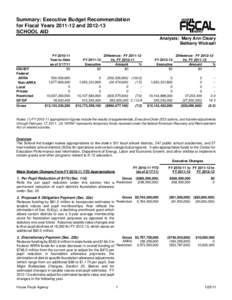 Summary: Executive Budget Recommendation for Fiscal Years[removed]and[removed]SCHOOL AID Analysts: Mary Ann Cleary Bethany Wicksall