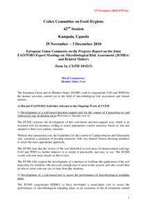 23 November[removed]FINAL)  Codex Committee on Food Hygiene 42nd Session Kampala, Uganda 29 November – 3 December 2010