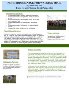 NUTRITION SIGNAGE FOR WALKING TRAIL In partnership with Texas County Turning Point Partnership Project Goal/Objectives: •