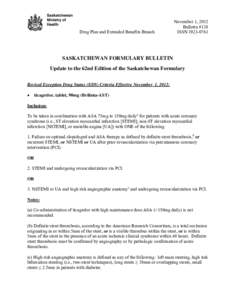 Drug Plan and Extended Benefits Branch  November 1, 2012 Bulletin #138 ISSN[removed]