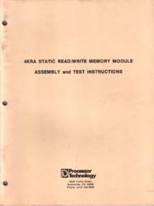 4KRA Static Read/Write Memory Module Assembly and Test Instructions