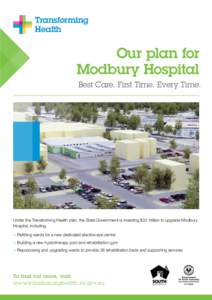 Transforming Health Our plan for Modbury Hospital Best Care. First Time. Every Time.