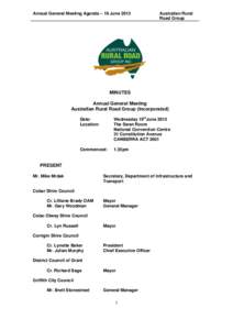 Annual General Meeting Agenda – 19 June[removed]Australian Rural Road Group  MINUTES