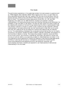 First Grade The performance expectations in first grade help students formulate answers to questions such as: “What happens when materials vibrate? What happens when there is no light? What are some ways plants and ani