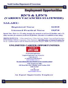 RN’S & LPN’S  (VARIOUS VACANCIES STATEWIDE) SALARY: Registered Nurse