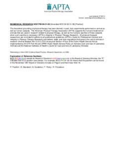 Last Updated: [removed]Contact: [removed] BIOMEDICAL RESEARCH HOD P06[removed]Amended HOD[removed]Position] The theoretical grounding of physical therapy has been derived, in part, from experime