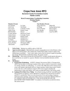 Cape Fear Area RPO Brunswick County  Columbus County Pender County Rural Transportation Coordinating Committee Meeting Minutes **Draft**