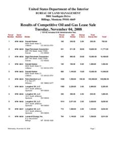 United States Department of the Interior BUREAU OF LAND MANAGEMENT 5001 Southgate Drive Billings, Montana[removed]Results of Competitive Oil and Gas Lease Sale