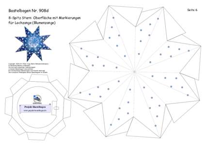 Bastelbogen Nr. 908d 8-Spitz Stern: Oberfläche mit Markierungen für Lochzange (Blumenzange) CopyrightBoris Voigt, Berlin-Hohenschönhausen © bestimmte Rechte vorbehalten