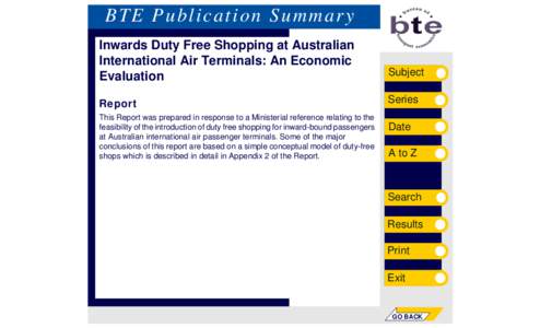 BTE Publication Summary Inwards Duty Free Shopping at Australian International Air Terminals: An Economic Evaluation  Subject