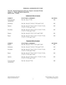 NEBRASKA ADMINISTRATIVE CODE Title 350 – Nebraska Department of Revenue, Property Assessment Division Chapter 17 – Report and Opinion Regulations Effective Date – [removed]Alphabetical Table of Contents SUBJECT