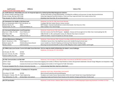 Lead Presenter Affiliation Abstract Title Session A (10:30-12:00 Tuesday, June 2) A1: CH2M Showcase: Think Global, Act Local: An Integrated Approach to Delivering Flood Risk Management Solutions Dr. Richard Crowder, MSc(