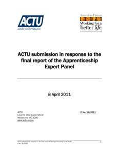 ACTU submission in response to the final report of the Apprenticeship Expert Panel 8 April 2011
