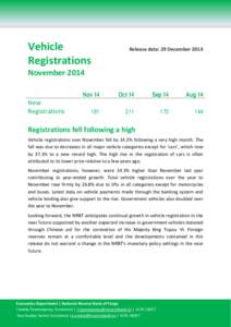 Vehicle Registrations Release date: 29 December[removed]November 2014