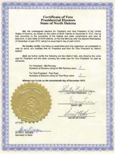 Certificate of Vote - North Dakota