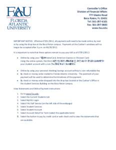 Controller’s Office Division of Financial Affairs 777 Glades Road Boca Raton, FL[removed]Tel: [removed]Fax: [removed]