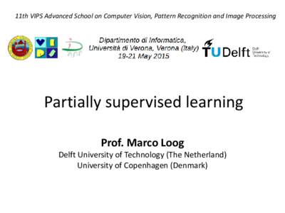 11th VIPS Advanced School on Computer Vision, Pattern Recognition and Image Processing  Partially supervised learning Prof. Marco Loog Delft University of Technology (The Netherland) University of Copenhagen (Denmark)