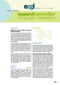 european corporate governance institute VOLUME 1 / SPRING 2006 researchnewsletter  Corporate Takeovers