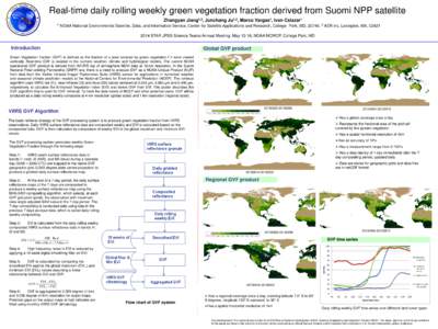 Real-time daily rolling weekly green vegetation fraction derived from Suomi NPP satellite Zhangyan Jiang1,2, Junchang Ju1,2, Marco Vargas1, Ivan Csiszar1 1 NOAA National Environmental Satellite, Data, and Information Ser