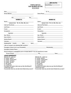 Office Use Only  TEMPLE BETH-EL NEW MEMBER RECORD[removed]Date: