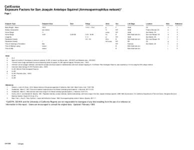 Cal/Ecotox Exposure Factors for San Joaquin Antelope Squirrel (Ammospermophilus nelsoni)* Page 1 Endpoint Type