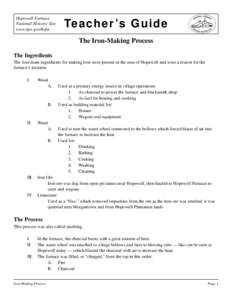 Hopewell Furnace National Historic Site www.nps.gov/hofu Teacher ’s Guide The Iron-Making Process