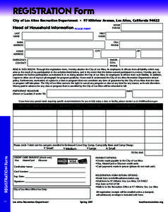 REGISTRATION Form City of Los Altos Recreation Department • 97 Hillview Avenue, Los Altos, California[removed]HOME PHONE  Head of Household Information PLEASE PRINT