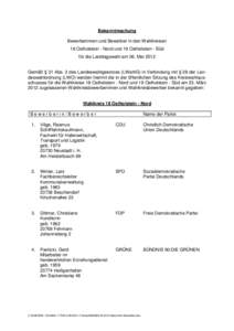 Bekanntmachung Bewerberinnen und Bewerber in den Wahlkreisen 18 Ostholstein - Nord und 19 Ostholstein - Süd