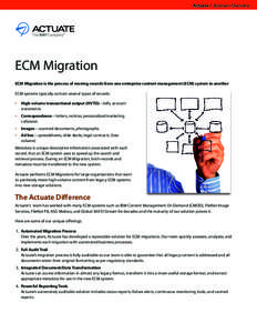 Actuate I Business Overview  ECM Migration ECM Migration is the process of moving records from one enterprise content management (ECM) system to another ECM systems typically contain several types of records: •	 High-v