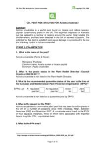 CSL Pest Risk Analysis for Acizzia uncatoides  copyright CSL, 2008 CSL PEST RISK ANALYSIS FOR Acizzia uncatoides Summary