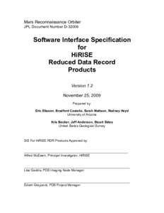 Mars Reconnaissance Orbiter JPL Document Number D[removed]Software Interface Specification for HiRISE