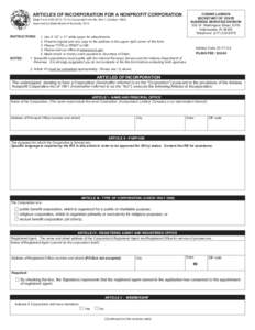 Reset Form ARTICLES OF INCORPORATION FOR A NONPROFIT CORPORATION CONNIE LAWSON SECRETARY OF STATE BUSINESS SERVICES DIVISION