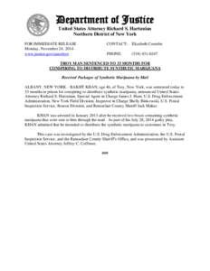 Department of Justice United States Attorney Richard S. Hartunian Northern District of New York FOR IMMEDIATE RELEASE Monday, November 24, 2014 www.justice.gov/usao/nyn