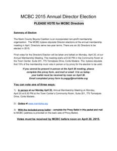 MCBC 2015 Annual Director Election   ​ PLEASE VOTE for MCBC Directors      Summary of Election 