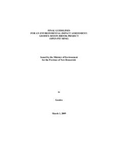 FINAL GUIDELINES FOR AN ENVIRONMENTAL IMPACT ASSESSMENT: GEODEX SISSON BROOK PROJECT (OPEN PIT MINE)  Issued by the Minister of Environment