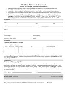 Mills College – M Center – Academic Records Summer 2015 Alumnae Auditor Registration Form.