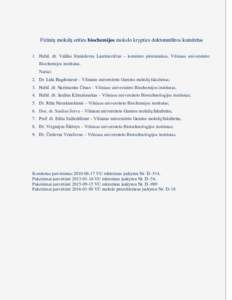 Fizinių mokslų srities biochemijos mokslo krypties doktorantūros komitetas 1. Habil. dr. Valdas Stanislovas Laurinavičius – komiteto pirmininkas, Vilniaus universiteto Biochemijos institutas. Nariai: 2. Dr. Lida Ba