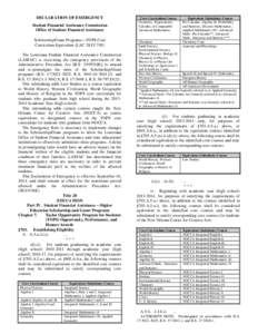 DECLARATION OF EMERGENCY Student Financial Assistance Commission Office of Student Finanical Assistance Scholarship/Grant ProgramsTOPS Core Curriculum Equivalent (LAC 28:IV.703) The Louisiana Student Financial Assista