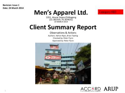 Revision: Issue 1 Date: 24 March 2014 Men’s Apparel Ltd. 1351, Aturar Depor,Chittagong, )