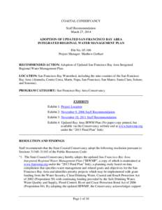 COASTAL CONSERVANCY Staff Recommendation March 27, 2014 ADOPTION OF UPDATED SAN FRANCISCO BAY AREA INTEGRATED REGIONAL WATER MANAGEMENT PLAN File No[removed]