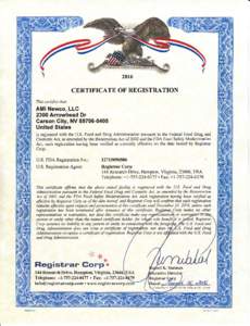 2016  CERTIFICATE OF REGISTRATION This certifies that:  AMi Newco, LLC