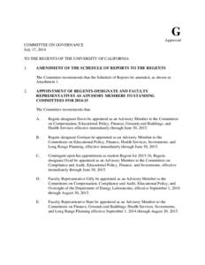 G Approved COMMITTEE ON GOVERNANCE July 17, 2014 TO THE REGENTS OF THE UNIVERSITY OF CALIFORNIA 1.