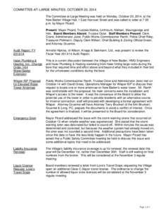 COMMITTEE-AT-LARGE MINUTES: OCTOBER 20, 2014 The Committee-at-Large Meeting was held on Monday, October 20, 2014, at the New Baden Village Hall, 1 East Hanover Street and was called to order at 7:00 p.m. by Mayor Picard.