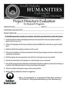 South Dakota  HUMANITIES Exploring the Human Adventure