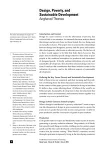 Design, Poverty, and Sustainable Development Angharad Thomas The author acknowledges the support and contribution made to this paper by Dr. Gordon