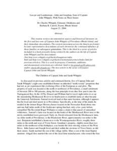 Lawyer and Lumberman—John and Jonathan, Sons of Captain John Whipple, With Notes on Their Sisters Dr. Charles Whipple, Edmond, Oklahoma and Barbara R. Carroll, Exeter, Rhode Island August 21, 2004 Abstract