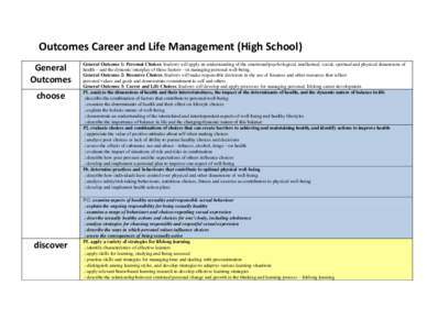 Outcomes Career and Life Management (High School) General Outcomes choose  discover